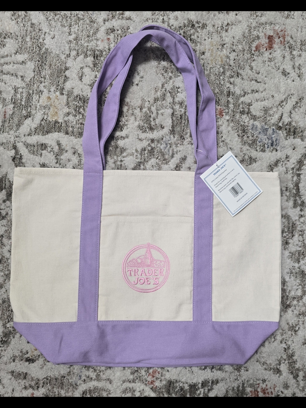 Canvas Tote Bag with Lavender Trim - Trader Joe's - Picture 1 of 10